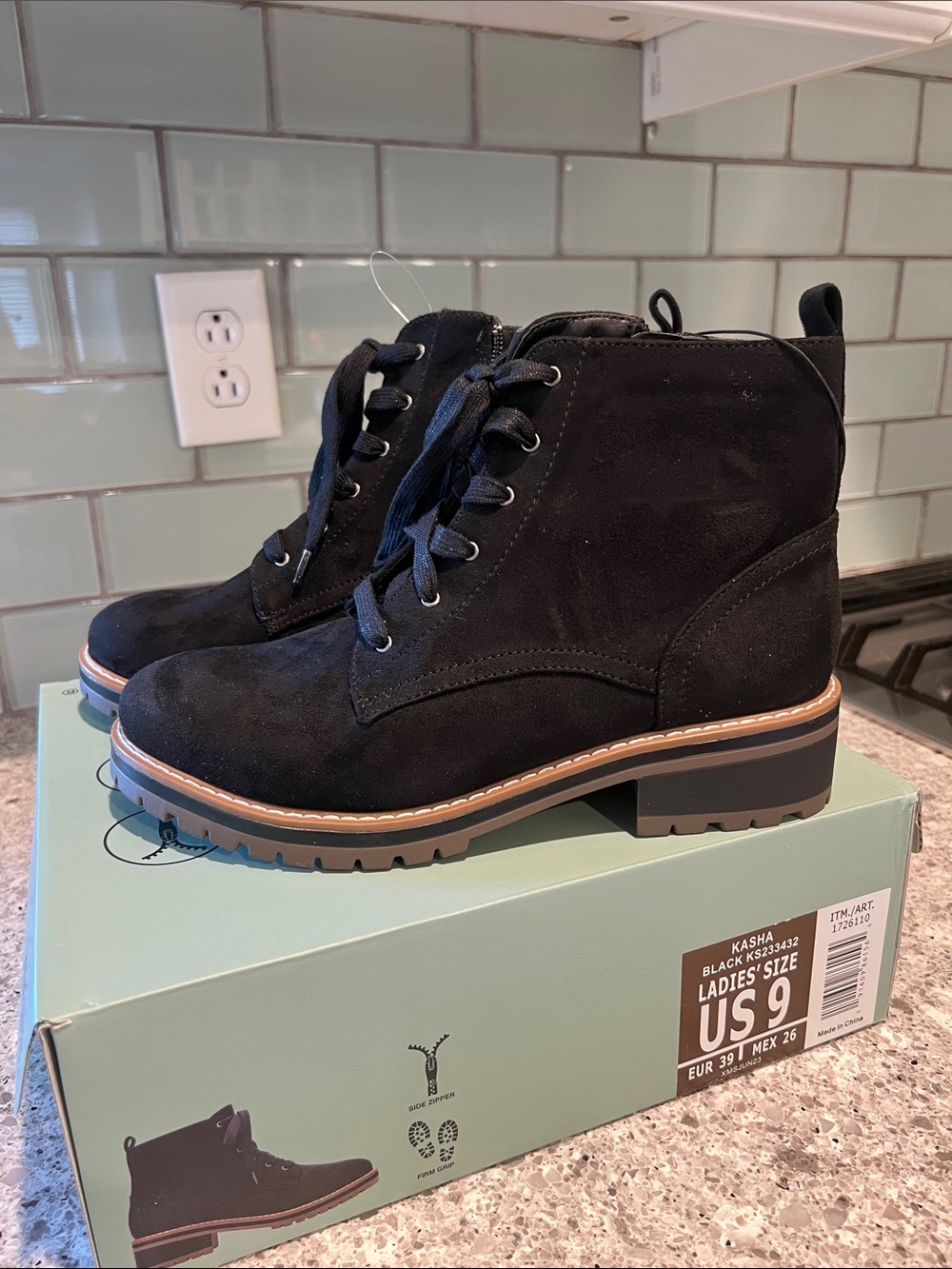 kenzie Black Suede Lace-Up Ankle Boots